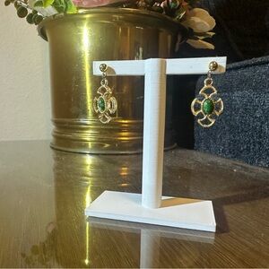 Elegant Green and Gold Dangle Earrings Vintage Avon